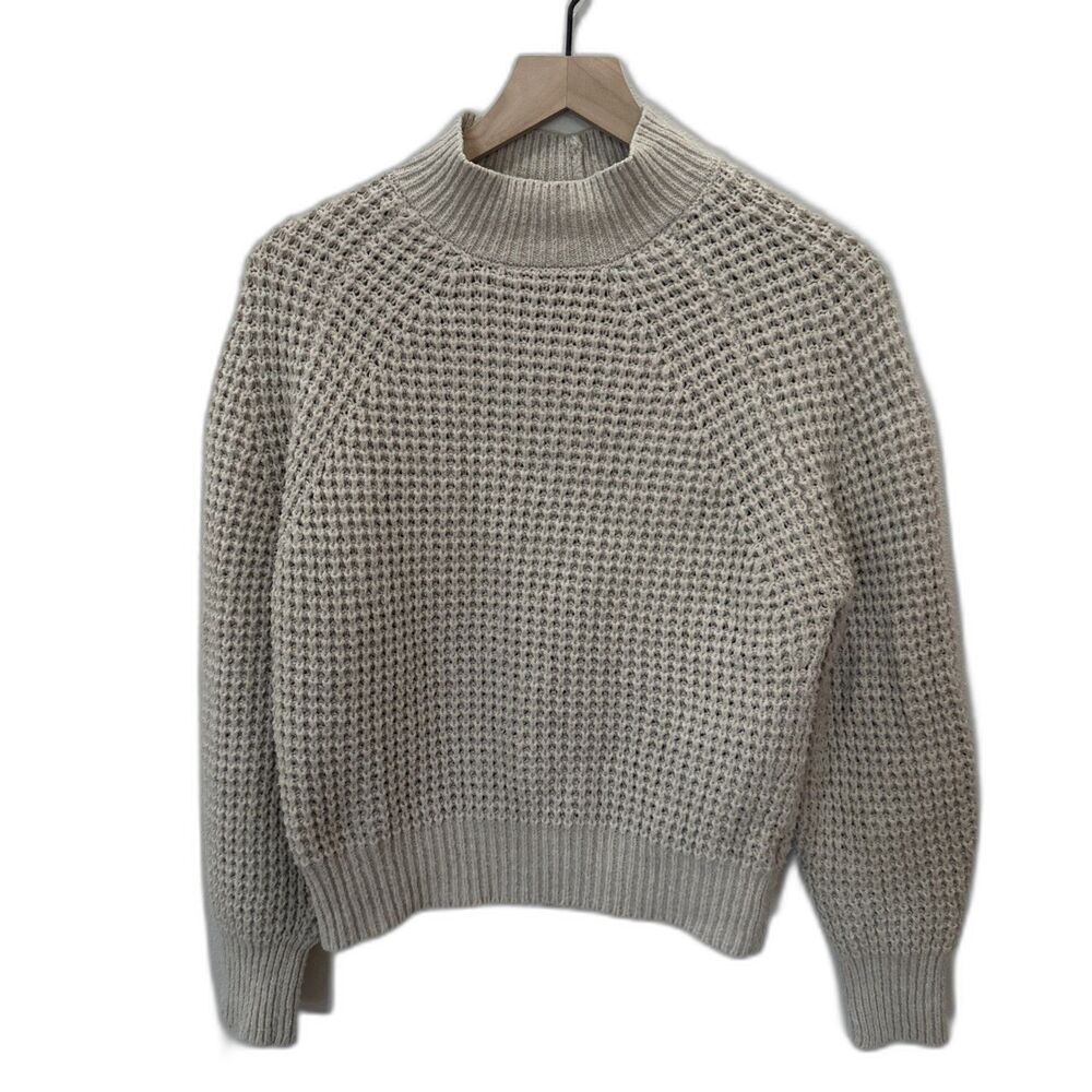 Evereve Women’s Beige Solid Knit Mock Neck Ribbed Pullover Sweater Medium